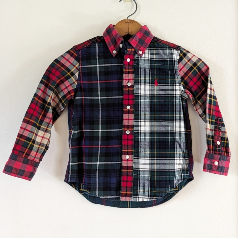 Boys Ralph Lauren Mixed Plaid Flannel Button Down Shirt - Size 4/4T